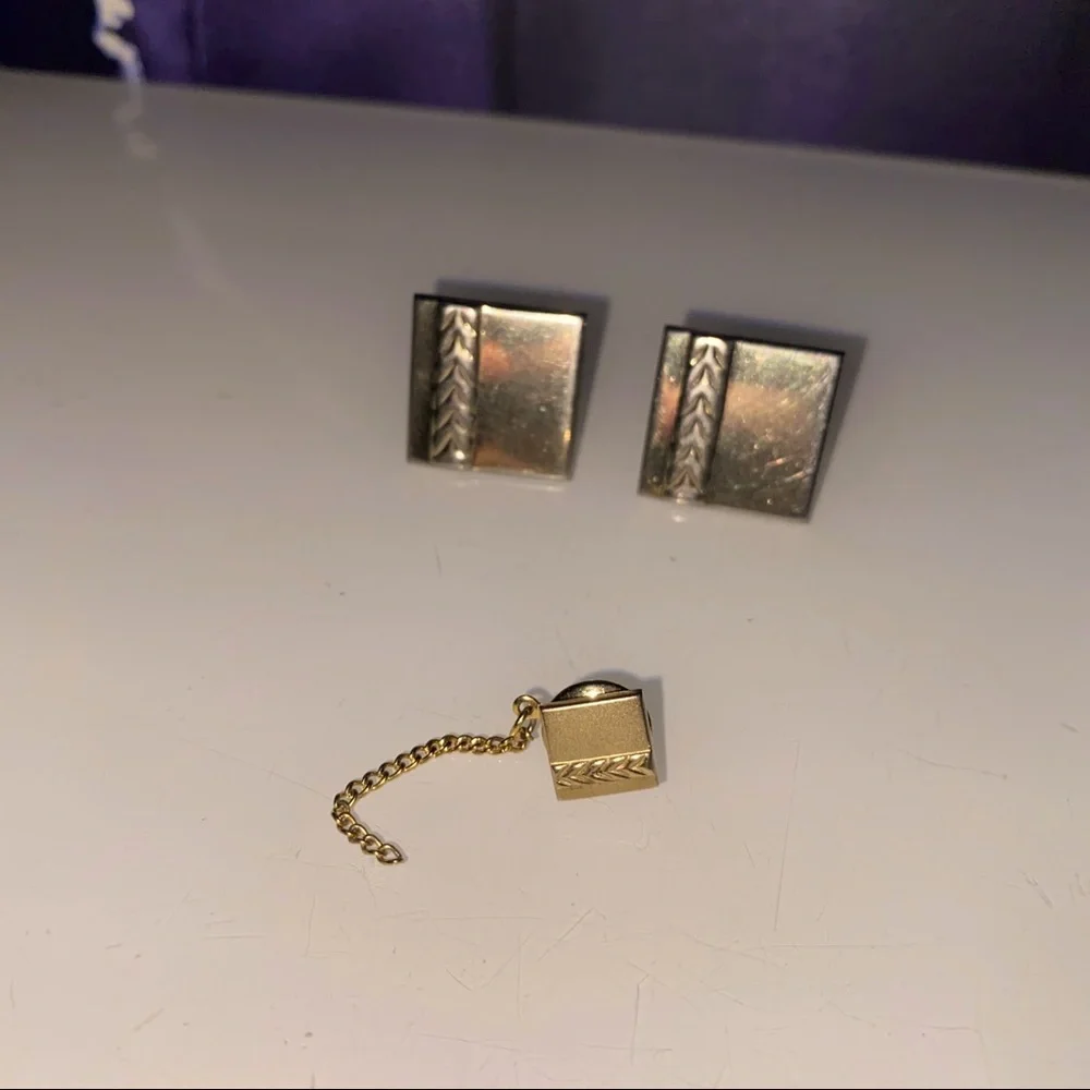 Swank vintage‎ patterned cuff links & matching pin